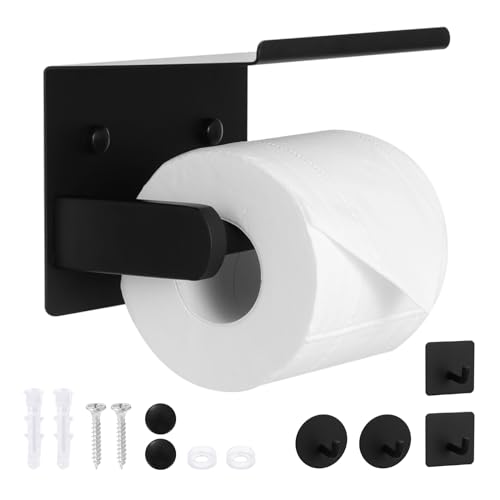 Kinsinder Toilettenpapierhalter Ohne Bohren mit Ablage, Edelstahl Klopapierhalter Selbstklebende WC Papier Halterung mit 4 Klebehaken Wandmontage Klorollenhalter für Küche und Bad (Schwarz) von Kinsinder