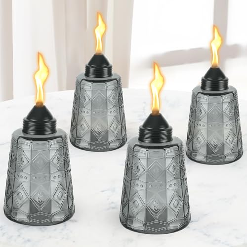 KintKita Tischfackeln für den Außenbereich, 4 Stück, Glas-Tischfackel mit Dochten und Kappe, Garten-Citronella-Fackeln, Outdoor-Flammenlicht für Hof, Garten, Dekoration, Party, Terrasse, Landschaft KintKita Tischfackeln für den Außenbereich, 4 Stück, Glas-Tischfackel mit Dochten und Kappe, Garten-Citronella-Fackeln, Outdoor-Flammenlicht für Hof, Garten, Dekoration, Party, Terrasse, Landschaft von KintKita