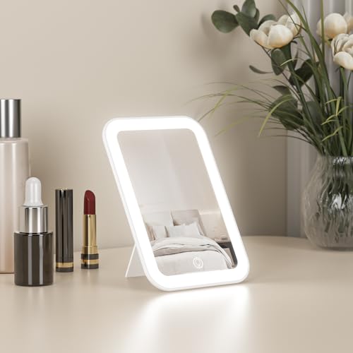 Kintion 15,5 x 10,7 cm Spiegel mit Beleuchtung, LED Tragbarer Tischspiegel, Dimmbare 3 Farbmodi, Wiederaufladbarer Schreibtisch-Kosmetikspiegel für Handtasche, Geschenke für Mädchen, Weiß Kintion 15,5 x 10,7 cm Spiegel mit Beleuchtung, LED Tragbarer Tischspiegel, Dimmbare 3 Farbmodi, Wiederaufladbarer Schreibtisch-Kosmetikspiegel für Handtasche, Geschenke für Mädchen, Weiß von Kintion