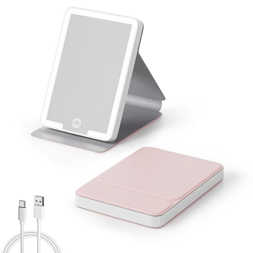 Kintion Reisespiegel mit Licht, Tragbarer LED-Schminkspiegel, Wiederaufladbarer Klappspiegel, Kosmetikspiegel mit Touchscreen, 3 Farbmodi, Kleiner Handtaschenspiegel für Frauen Geschenk, Rosa Kintion Reisespiegel mit Licht, Tragbarer LED-Schminkspiegel, Wiederaufladbarer Klappspiegel, Kosmetikspiegel mit Touchscreen, 3 Farbmodi, Kleiner Handtaschenspiegel für Frauen Geschenk, Rosa von Kintion