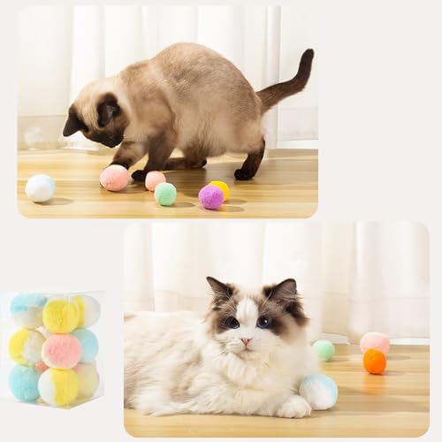 Kinwodon 12 Stück Katze Spielzeug Bälle, 4,5cm Weiche Kätzchen Pom Pom Spielzeuge, Leichtes Katzenspielzeug Bälle für Ruhiges Spielen im Innenbereich mit Katzen, Spielzeugball Haustiere von Kinwodon