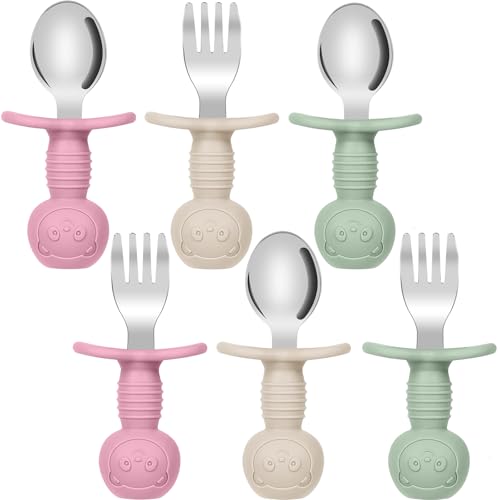 Kinyoda 6 Stück Kinderbesteck Set Babybesteck Silikongriff Edelstahl Löffel Gabel ab 1 Jahr Kindergeschirr Set, Esslernbesteck Esslernlöffel Kindergeschirr BPA frei Selbsternährende Lernutensilien Kinyoda 6 Stück Kinderbesteck Set Babybesteck Silikongriff Edelstahl Löffel Gabel ab 1 Jahr Kindergeschirr Set, Esslernbesteck Esslernlöffel Kindergeschirr BPA frei Selbsternährende Lernutensilien von Kinyoda