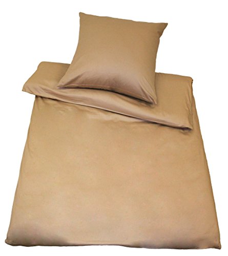 Kinzler B-10001/02 hochwertige Baumwoll-Satin Bettwäsche Uni, modern, 80x80 + 155x200 cm, beige von Kinzler