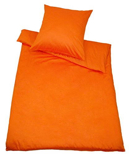 Kinzler B-10001/09 hochwertige Baumwoll-Satin Bettwäsche Uni, modern, 80x80 + 155x200 cm, orange von Kinzler