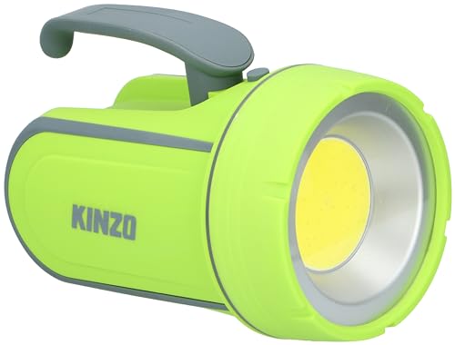 KINZO Taschenlampe COB 3W – LED Taschenlampe 300 Lumen - Taschenlampe Kinder mit 200M Reichweite – Elektroschocker Gummigehäuse – 10,7 x 19 x 13,5 cm - Gelb von Kinzo