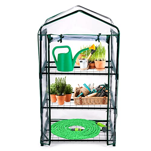 Kinzo Garden Gewächshaus - Gewächshaus mit 3 Etagen - 69 x 49 x 136 cm - Transparent mit grünen Akzenten von Kinzo