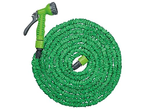 Kinzo Flexibler Gartenschlauch 15 m – inkl. Schlauch Aufsatz – Sprühkopf mit 7 Sprühpositionen – Kunststoff – Grün/Grau von Kinzo