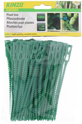 Kinzo Verstellbare Pflanzenbinder - 100 Stück Pflanzenklammern - Rankhilfe für Blumen, Tomaten und Kletterpflanzen - Pflanzenbindegerät - Kunststoff - Grün von Kinzo