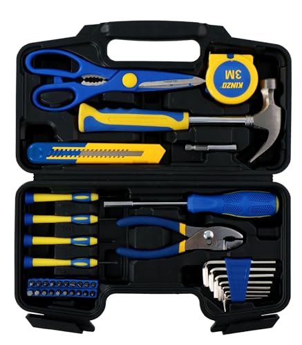 Kinzo Werkzeugkoffer - 39-teilig - Haushalts-Werkzeug im Kunststoffkoffer - ideal für den Hausgebrauch - Blau/Gelb, schwarz von Kinzo