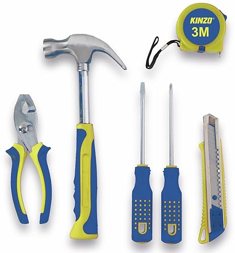 Werkzeug-Set - 6 Teile - Hammer, Maßband, Messer, Schraubendreher und Zangen von Kinzo