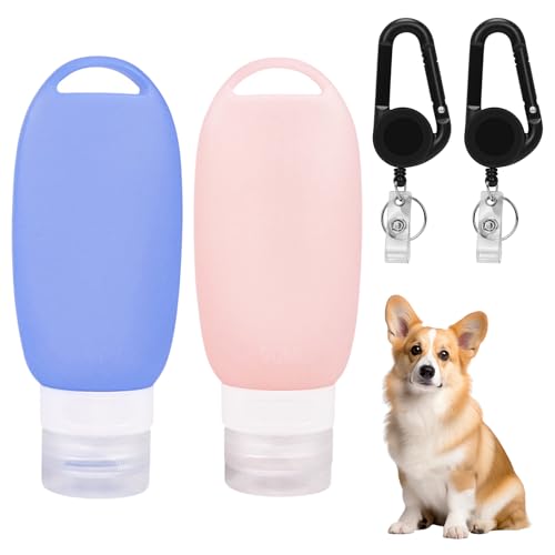 Kioiner 2 Stück 90ml Futtertube zum Befüllen Hund, Großkalibrige Befüllbare Tuben für Hunde, Tragbar Futtertube Hund, Silikon Reiseflaschen mit Karabiner, Geeignet zum Befüllen Leckerlis für Haustier von Kioiner
