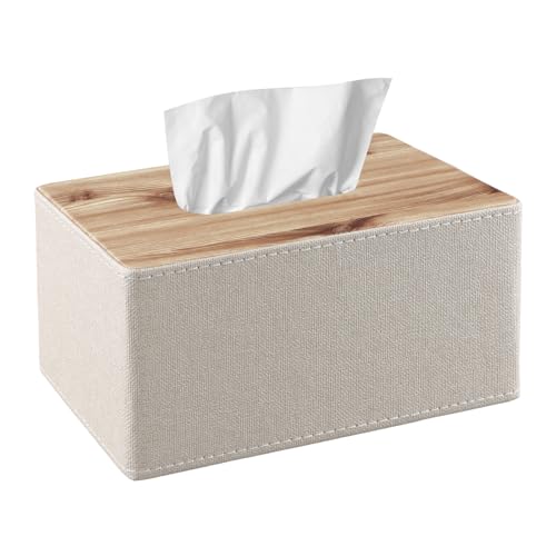 Kioiner Taschentuchbox, Kosmetiktücherbox, PU-Leder Moderner Taschentuchbox, für Badezimmer Schlafzimmer Esszimmer Büro(Beige, 19×12×9.5) von Kioiner