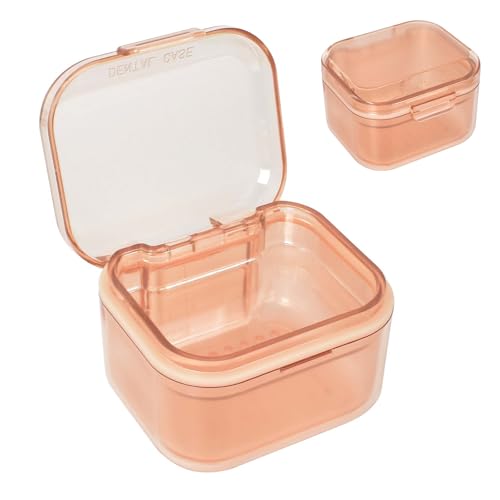 Prothese Zahnprothese Box, Prothesen Becher Box, Zahnspangendose mit Sieb, Retainer Fall, Tragbarer Behälter für Falsche Zähne, Aligner Mundschutz Fall, Gebissdose für Reise Reinigung (Orange) von Kioiner