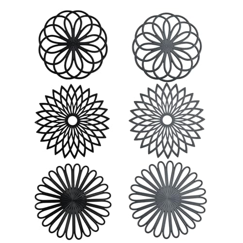 Untersetzer Matte, Silikon Multi Blume Topfuntersetzer, Vielseitig Verwendbar Rund Isolierter rutschfeste Hot Pads für heiße Gerichte Pfannen Töpfe Teekannen, für Küchentheke, Schwarz+Grau, 6 Stück von Kioiner