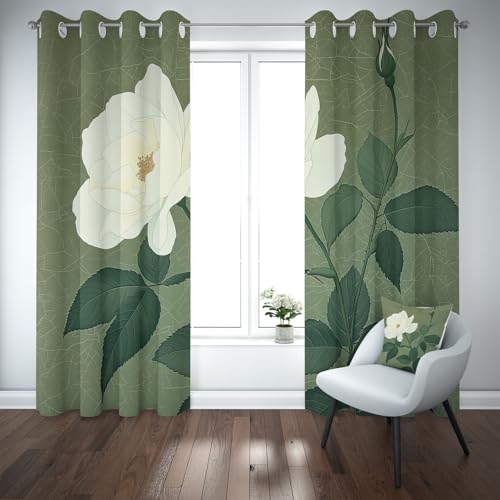 Kioldoq Blüten Pflanzen Vorhang Blickdicht Schlafzimmer, Pfingstrose Blumenmuster Gardinen Wohnzimmer 2er Set, Floral Botanisch Verdunklungsgardine Mit Ösen, Thermovorhang Kälteschutz 225x140 cm von Kioldoq