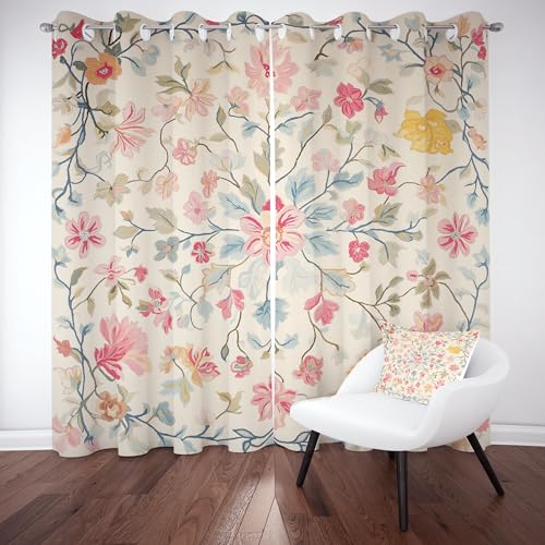 Kioldoq Blumenmuster Pflanzen Vorhang Blickdicht Frühling Bunt Verdunkelungsvorhänge 2er Set, Thermovorhang Blüten Botanischer Vorhänge mit Osen für Wohnzimmer Schlafzimmer 183x117 cm von Kioldoq