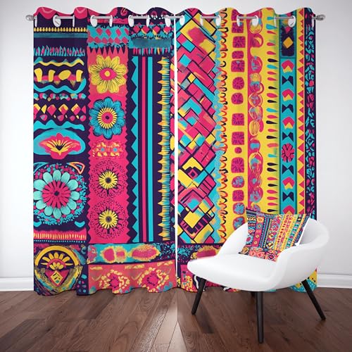 Kioldoq Bunt Bohemian Gardinen mit Osen, Indischer Hippie Vorhang 2er Set 215x110 cm, Mandala Ethnischer Blickdichte Gardinen, Thermovorhang für Schlafzimmer Wohnzimmer Fensterdekoration von Kioldoq