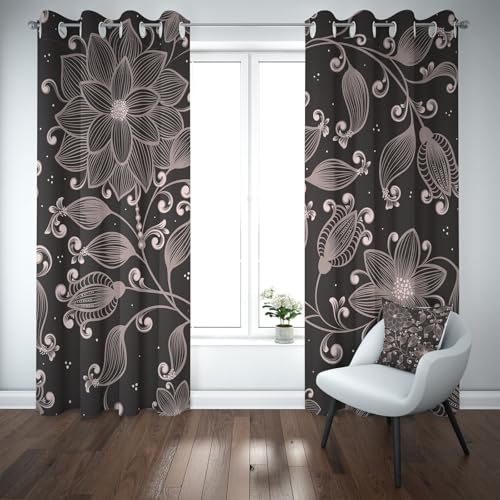 Kioldoq Dahlie Blumenmuster Vorhang Blickdicht Schlafzimmer, Floral Botanisch Gardinen Wohnzimmer 2er Set, Blüten Pflanzen Verdunklungsgardine Mit Ösen, Thermovorhang Kälteschutz 225x140 cm von Kioldoq