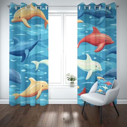 Kioldoq Delphin Tierdruck Vorhäng Blickdichte 137x117 cm, Meerestiere Ozean Verdunklungsvorhänge Mit Ösen, Meer Blau Gardinen Blackout, Schallschutz Vorhänge, Thermovorhang Kälteschutz 2er Set Kioldoq Delphin Tierdruck Vorhäng Blickdichte 137x117 cm, Meerestiere Ozean Verdunklungsvorhänge Mit Ösen, Meer Blau Gardinen Blackout, Schallschutz Vorhänge, Thermovorhang Kälteschutz 2er Set von Kioldoq