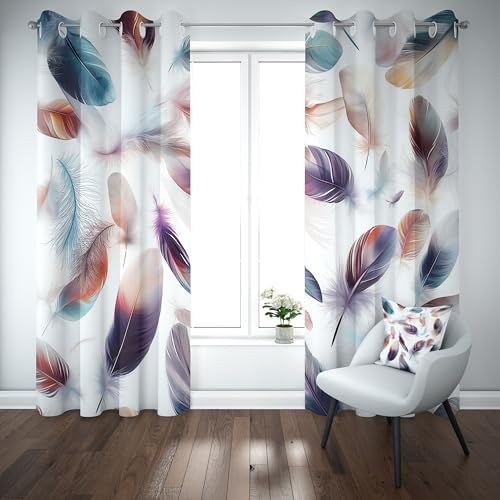 Kioldoq Feder Farbig Verdunklungsvorhänge für Schlafzimmer, Bunt Fashion Gardinen Blickdicht mit Osen 2er Set 220x140 cm Modern Kunst Vorhang für Wohnzimmer Fensterdekoration Kioldoq Feder Farbig Verdunklungsvorhänge für Schlafzimmer, Bunt Fashion Gardinen Blickdicht mit Osen 2er Set 220x140 cm Modern Kunst Vorhang für Wohnzimmer Fensterdekoration von Kioldoq