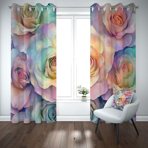 Kioldoq Floral Botanisch Verdunkelungsvorhang Ösen, Rose Blumenmuster Vorhang Blickdicht 2er Set, Pflanzen Curtain Blackout Schlafzimmer, Thermovorhang Kälteschutz, Gardinen Wohnzimmer 215 x110 cm von Kioldoq