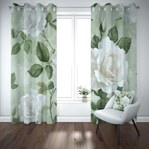 Kioldoq Floral Botanisch Vorhang Blickdicht Schlafzimmer, Blüten Pflanzen Gardinen Wohnzimmer 2er Set, Rose Blumenmuster Verdunklungsgardine Mit Ösen, Thermovorhang Kälteschutz 183 x 117 cm von Kioldoq