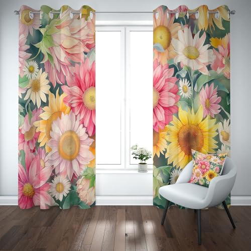 Kioldoq Gänseblümchen Blüten Vorhang Ösen Verdunkelung, Sonnenblume Blumenmuster Vorhange 220x140 cm, Floral Botanisch Blickdichte Gardinen Wohnzimmer 2er Set, Thermovorhang Kälteschutz Schlafzimmer Kioldoq Gänseblümchen Blüten Vorhang Ösen Verdunkelung, Sonnenblume Blumenmuster Vorhange 220x140 cm, Floral Botanisch Blickdichte Gardinen Wohnzimmer 2er Set, Thermovorhang Kälteschutz Schlafzimmer von Kioldoq