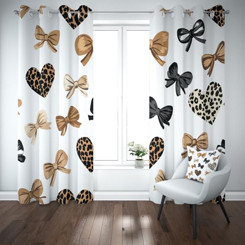 Kioldoq Herz Einfache Vorhang 160x140cm, Leopard Fashion Gardinen Blickdicht, Modern Kunst Thermovorhang Kälteschutz 2er Set, Blackout Curtain, Schallschutz Vorhang Ösen Wohnzimmer Schlafzimmer von Kioldoq