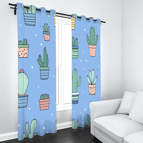 Kioldoq Kaktus Vorhang Mit Ösen, Pflanzen Blumentopf Gardinen Wohnzimmer, Blau Blumenpflanzen Vorhänge Blickdicht 2er Set, Thermovorhang Kälteschutz 145x140 cm, Schallschutz Vorhäng Schlafzimmer Kioldoq Kaktus Vorhang Mit Ösen, Pflanzen Blumentopf Gardinen Wohnzimmer, Blau Blumenpflanzen Vorhänge Blickdicht 2er Set, Thermovorhang Kälteschutz 145x140 cm, Schallschutz Vorhäng Schlafzimmer von Kioldoq