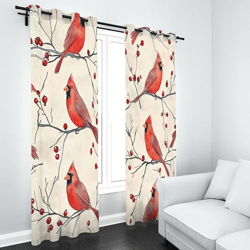 Kioldoq Kardinal Vogel Vorhang Ösen Verdunkelung, Tier Winter Vorhange 175x 140 cm, Stechpalmenbeeren Blickdichte Gardinen Wohnzimmer 2er Set, Thermovorhang Kälteschutz Schlafzimmer Kioldoq Kardinal Vogel Vorhang Ösen Verdunkelung, Tier Winter Vorhange 175x 140 cm, Stechpalmenbeeren Blickdichte Gardinen Wohnzimmer 2er Set, Thermovorhang Kälteschutz Schlafzimmer von Kioldoq