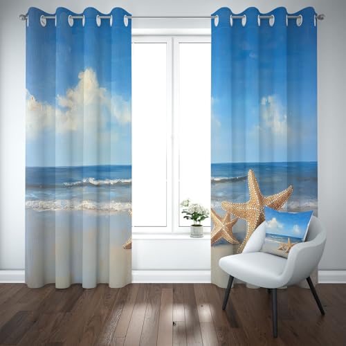 Kioldoq Meer Strand Vorhang Ösen Verdunkelung, Welle Modern Vorhange 175x 140 cm, Seestern Ozean Blickdichte Gardinen Wohnzimmer 2er Set, Thermovorhang Kälteschutz Schlafzimmer Kioldoq Meer Strand Vorhang Ösen Verdunkelung, Welle Modern Vorhange 175x 140 cm, Seestern Ozean Blickdichte Gardinen Wohnzimmer 2er Set, Thermovorhang Kälteschutz Schlafzimmer von Kioldoq