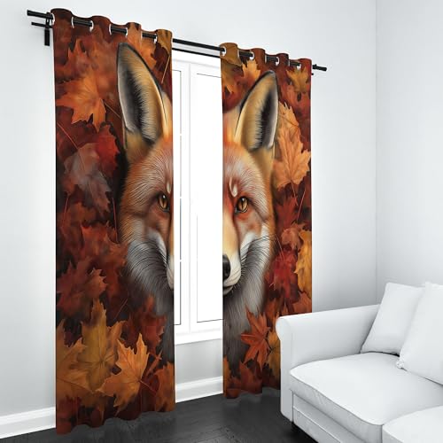 Kioldoq Niedlich Fuchs Vorhang Ösen Verdunkelung, Tier Blatt Vorhange 175x 140 cm, Ahornblatt Herbst Blickdichte Gardinen Wohnzimmer 2er Set, Thermovorhang Kälteschutz Schlafzimmer Kioldoq Niedlich Fuchs Vorhang Ösen Verdunkelung, Tier Blatt Vorhange 175x 140 cm, Ahornblatt Herbst Blickdichte Gardinen Wohnzimmer 2er Set, Thermovorhang Kälteschutz Schlafzimmer von Kioldoq