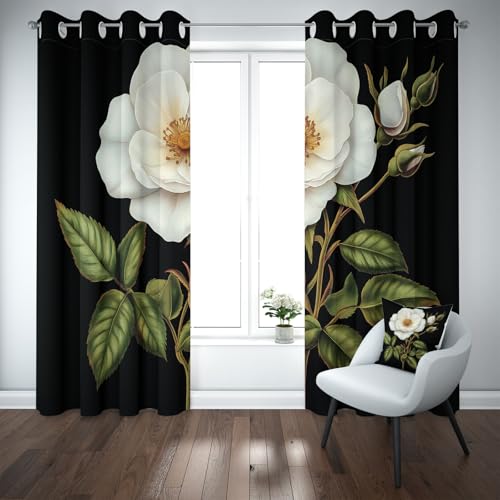 Kioldoq Pfingstrose Blumenmuster Vorhang Blickdicht Schlafzimmer, Blüten Pflanzen Gardinen Wohnzimmer 2er Set, Floral Botanisch Verdunklungsgardine Mit Ösen, Thermovorhang Kälteschutz 225x140 cm von Kioldoq