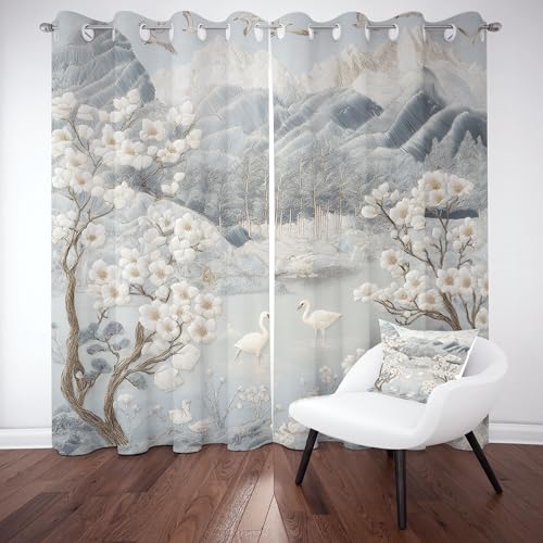 Kioldoq Pfirsichblüte Blumenmuster Thermovorhang Kälteschutz Schlafzimmer Botanisch Floral Gardinen Blickdicht 2er Set 225x140cm, Blüten Pflanzen Verdunklungsgardine Mit Ösen, Raumteiler Vorhang von Kioldoq