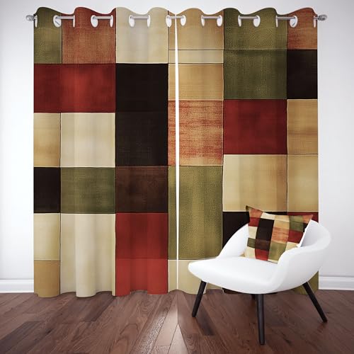 Kioldoq Plaid Patchwork Gardinen mit Ose 2er Set 245x140 cm Kariert Gingham Vorhang Blickdicht, Verdunklungsvorhänge Karo-Muster Wohnzimmer, Thermovorhang Kälteschutz Schlafzimmer von Kioldoq
