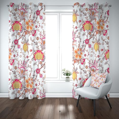 Kioldoq Rebe Blumenmuster Vorhang Blickdicht Schlafzimmer, Blüten Botanisch Gardinen Wohnzimmer 2er Set, Floral Pflanzen Verdunklungsgardine Mit Ösen, Thermovorhang Kälteschutz 183 x 117 cm von Kioldoq