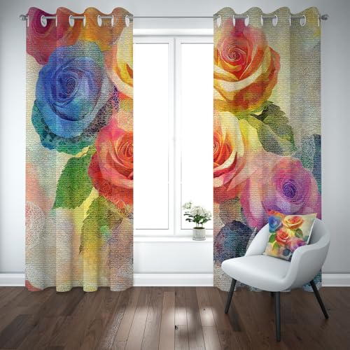 Kioldoq Rose Blumenmuster Vorhang Blickdicht Schlafzimmer, Blüten Pflanzen Gardinen Wohnzimmer 2er Set, Floral Botanisch Verdunklungsgardine Mit Ösen, Thermovorhang Kälteschutz 183 x 117 cm von Kioldoq