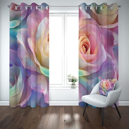 Kioldoq Rose Blumenmuster Vorhang Blickdicht Schlafzimmer, Floral Botanisch Gardinen Wohnzimmer 2er Set, Blüten Pflanzen Verdunklungsgardine Mit Ösen, Thermovorhang Kälteschutz 225x140 cm von Kioldoq