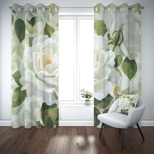 Kioldoq Rose Blumenmuster Vorhang Ösen Verdunkelung, Floral Botanisch Vorhange 175x 140 cm, Blüten Pflanzen Blickdichte Gardinen Wohnzimmer 2er Set, Thermovorhang Kälteschutz Schlafzimmer von Kioldoq
