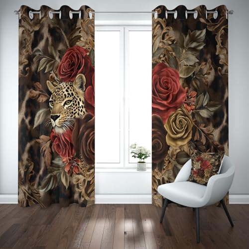 Kioldoq Rose Tier Verdunkelungsvorhang Ösen, Blumenmuster Botanisch Vorhang Blickdicht 2er Set, Leopard Curtain Blackout Schlafzimmer, Thermovorhang Kälteschutz, Gardinen Wohnzimmer 245x140 cm Kioldoq Rose Tier Verdunkelungsvorhang Ösen, Blumenmuster Botanisch Vorhang Blickdicht 2er Set, Leopard Curtain Blackout Schlafzimmer, Thermovorhang Kälteschutz, Gardinen Wohnzimmer 245x140 cm von Kioldoq