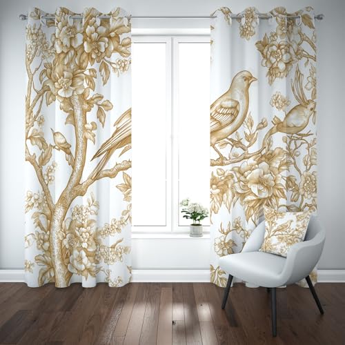 Kioldoq Spatz Zweig Vorhang Blickdicht Schlafzimmer, Vogel Tier Gardinen Wohnzimmer 2er Set, Blüten Pflanzen Verdunklungsgardine Mit Ösen, Thermovorhang Kälteschutz 183 x 117 cm von Kioldoq