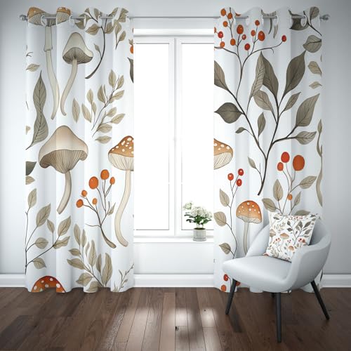 Kioldoq Wildpflanzen Zweig Vorhang Ösen Verdunkelung, Blatt Pflanzen Vorhange 220x140 cm, Pilz Botanisch Blickdichte Gardinen Wohnzimmer 2er Set, Thermovorhang Kälteschutz Schlafzimmer von Kioldoq