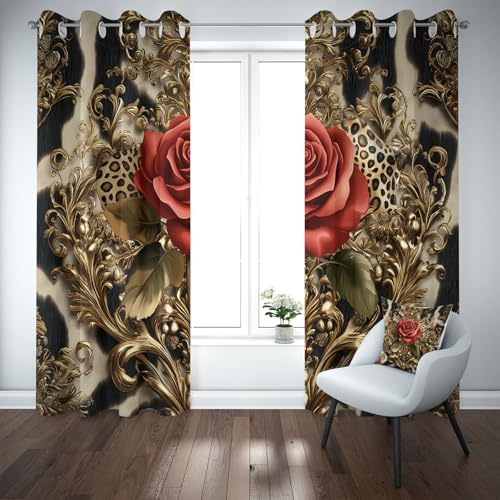 Kioldoq Wildtiere Leopard Vorhang Ösen Verdunkelung, Rose Tier Vorhange 175x 140 cm, Blumenmuster Botanisch Blickdichte Gardinen Wohnzimmer 2er Set, Thermovorhang Kälteschutz Schlafzimmer Kioldoq Wildtiere Leopard Vorhang Ösen Verdunkelung, Rose Tier Vorhange 175x 140 cm, Blumenmuster Botanisch Blickdichte Gardinen Wohnzimmer 2er Set, Thermovorhang Kälteschutz Schlafzimmer von Kioldoq