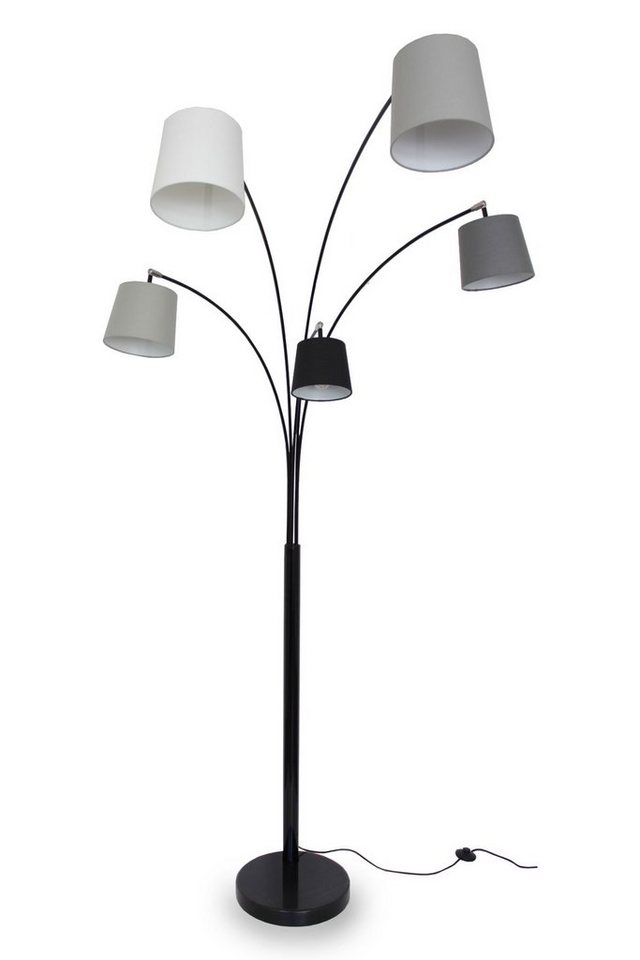 Kiom Stehlampe Bogenleuchte Nivia 5-armig schwarz & grau 225cm, schwenk- und neigbar, Leuchtmittel nicht inklusive, Leuchtmittel abhängig von Kiom