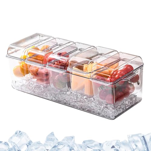 Kioriur Eis-Serviertablett, Gewürzbehälter mit Deckel, transparentes Serviertablett – transparentes Obsttablett mit mehreren abnehmbaren Fächern, von Kioriur