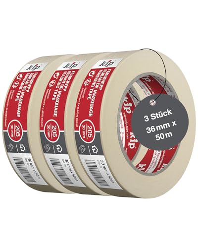 Kip Tape 205-98 Feinkrepp – Professionelles Malerkrepp – Imprägniertes Abdeckband zum Streichen & Lackieren – 3 Rollen je 30mm x 50m von kip