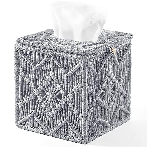 Kipebep Tissue Box Cover Boho Decor Quadratischer Papiertaschentuchhalter mit Perlenschnalle Makramee-Servietten-Taschentuch-Organizer für das Home Office von Kipebep