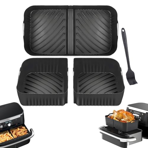 Silikonform Heißluftfritteuse Airfryer Zubehör für Ninja Foodi Flexdrawer 10,4 L AF500EU Zubehör Heißluftfritteuse Wiederverwendbar Heißluftfritteuse Backform, Schwarz 3 Stück und 1 Silikonpinsel von Kiperline