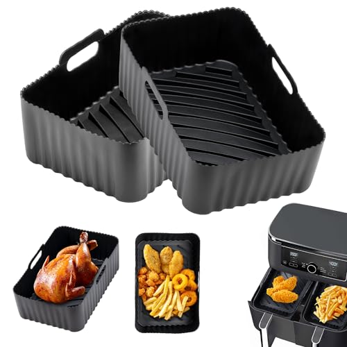 Silikonform Heißluftfritteuse Airfryer Zubehör für Ninja Foodi Max Dual Zone 9.5L Zubehör Heißluftfritteuse Wiederverwendbar Heißluftfritteuse Backform, Schwarz 2 Stück von Kiperline