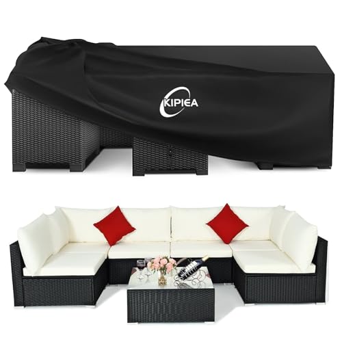 Kipiea Abdeckung Gartenmöbel Wasserdicht, Schutzhülle Gartenmöbel Winterfest, 420D Oxford Gewebe Abdeckplane für Gartentisch Möbelsets Terrassenmöbel, Winddicht Anti-UV Quadrat - 226 x 226 x 71cm von Kipiea